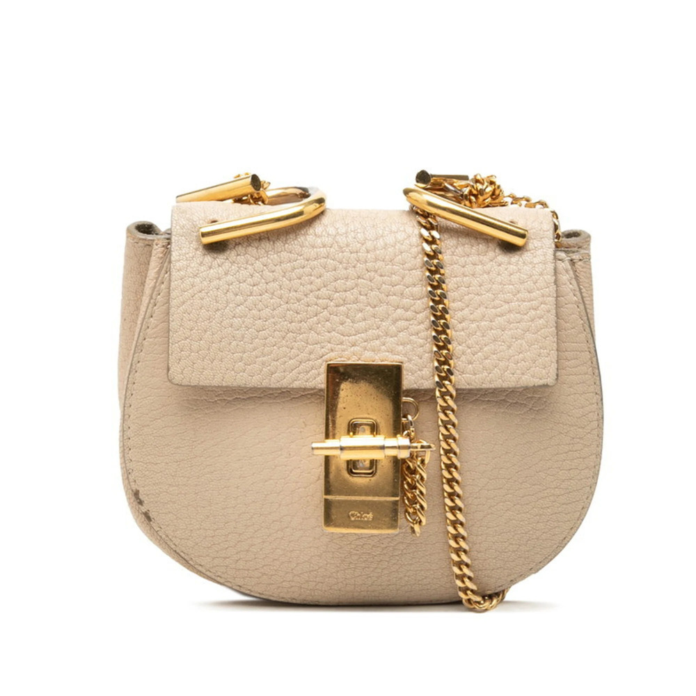Chloé Chloe Drew Crossbody Chain Shoulder Bag, Beige Leather, Women's